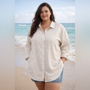 Anko Women's Linen Blend Button Down Shirt Beige Beachy Vacation Size 20 NWOT’s